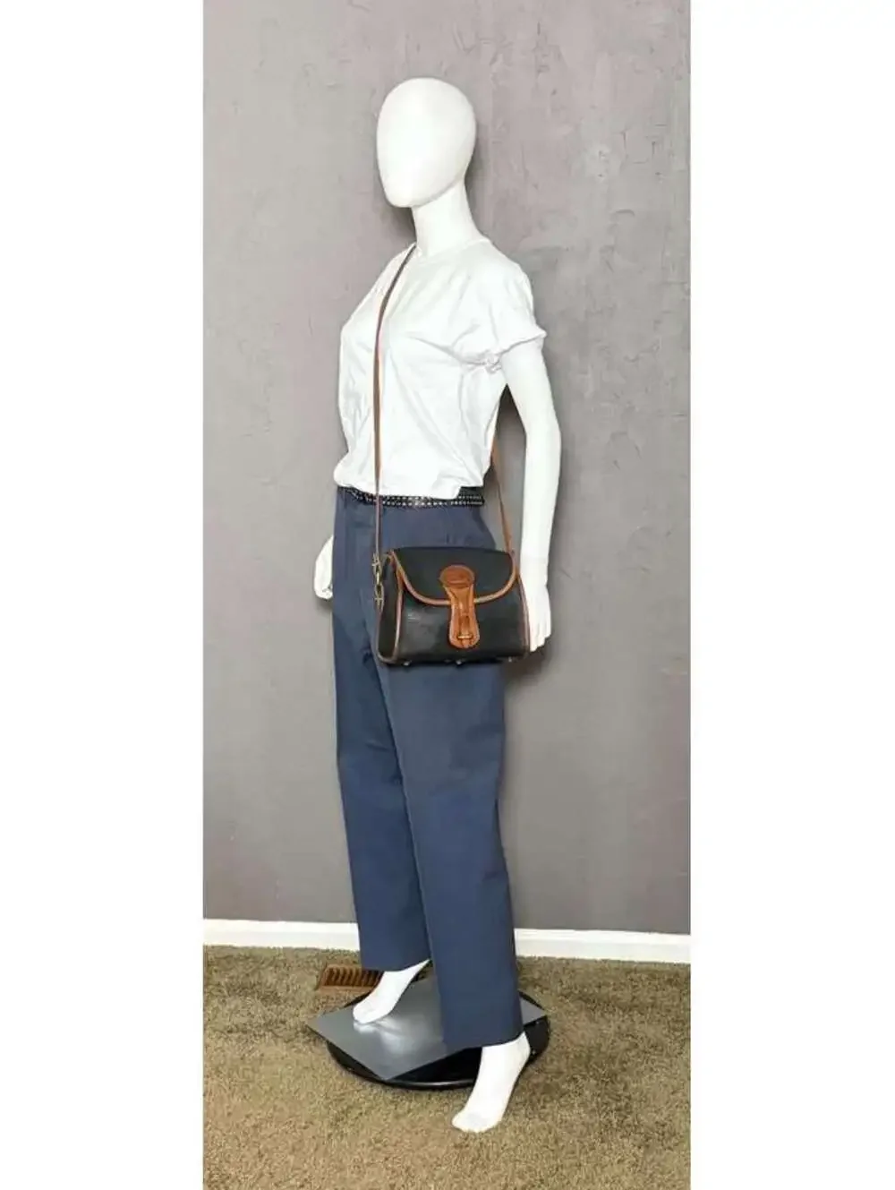 1980's Dooney & Bourke AWL Black + Cognac Brown Essex Bag Pebbled Leather